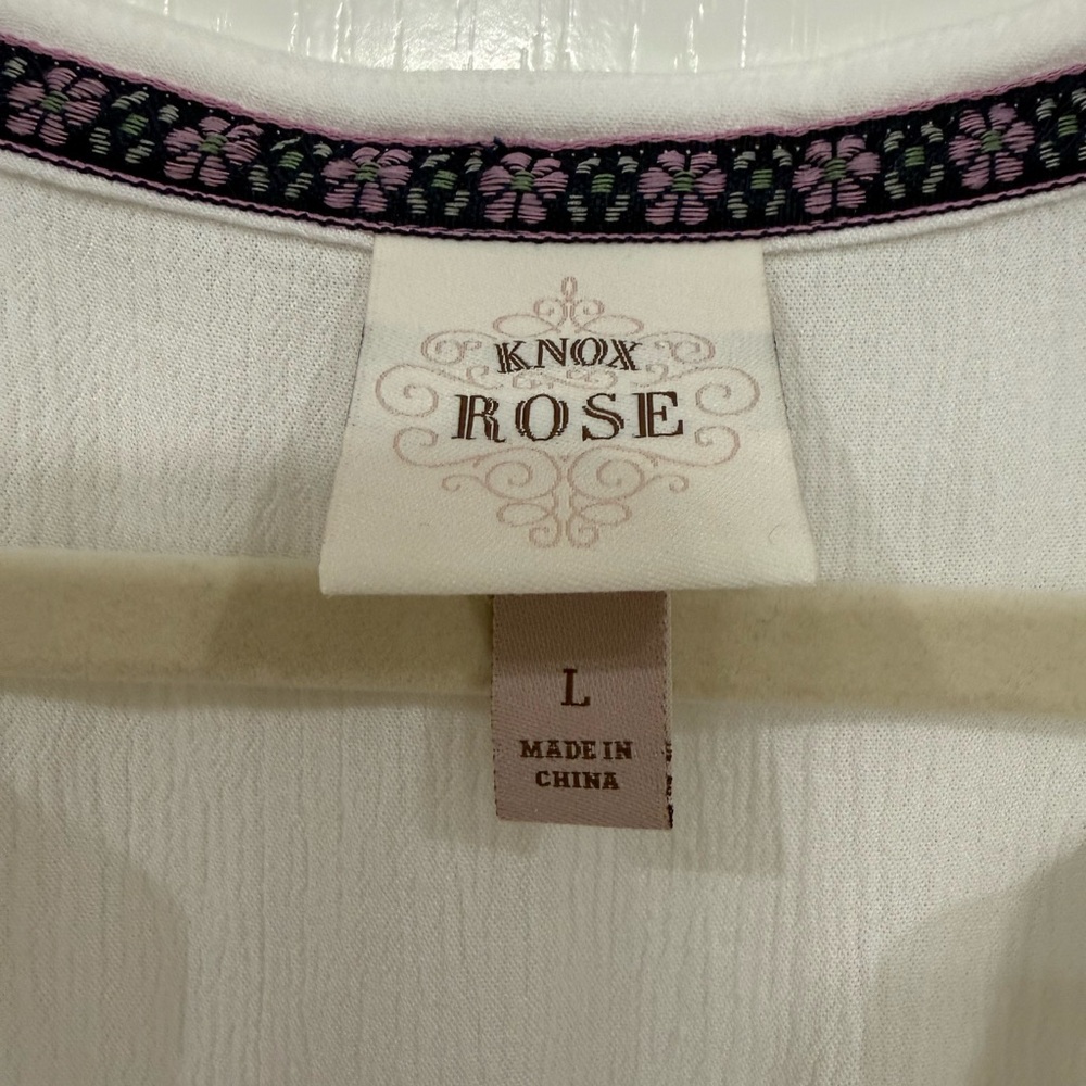 Knox Rose Eyelet Tiered White Midi Dress Drawstring Waist Large - Picture 2 of 8